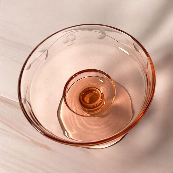 Vtg Depression Glass Pink Etched Compote Cheese Dip Candle Holder 4.5" x 3” - Picture 5 of 6